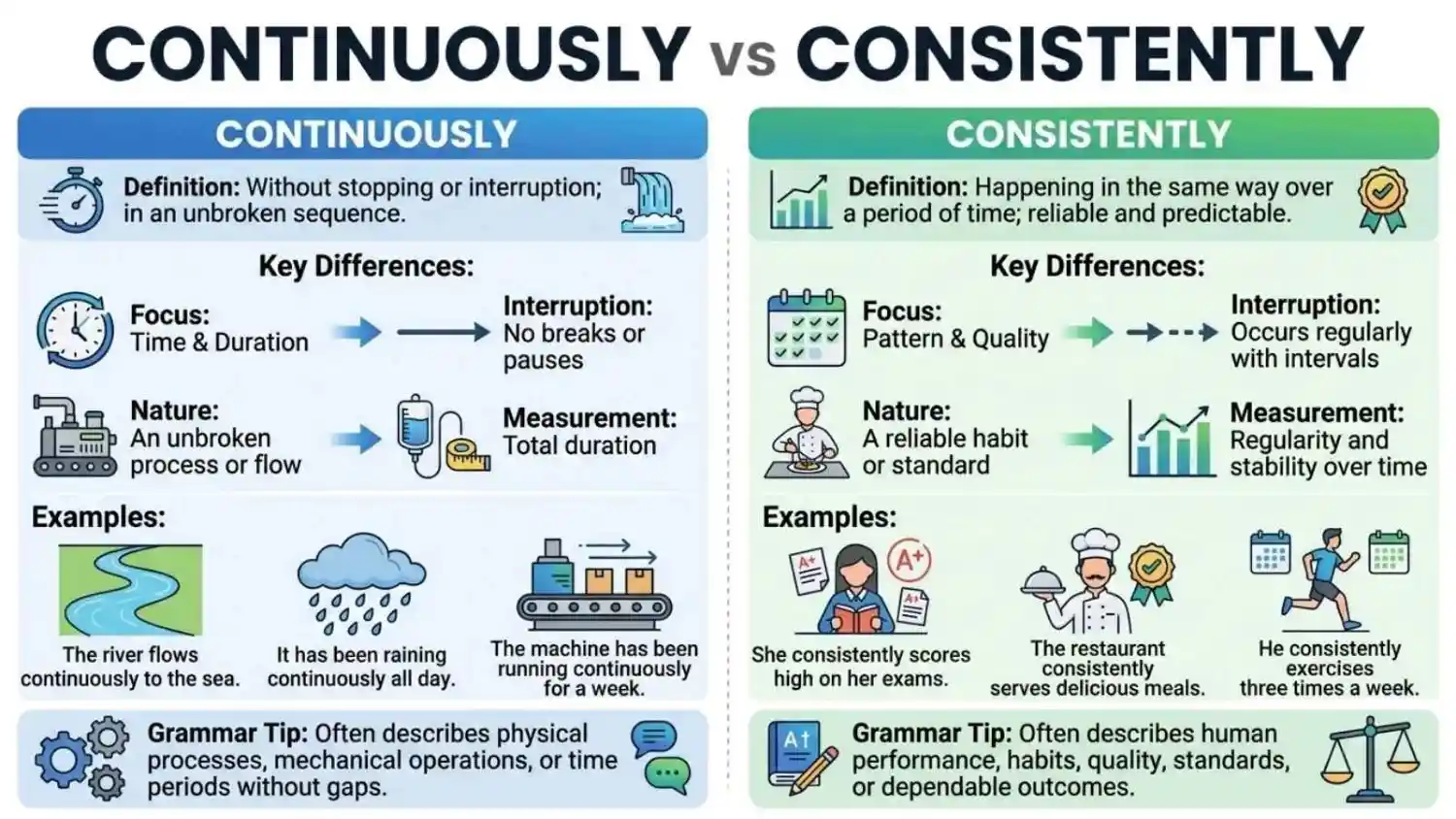 Continuously vs Consistently