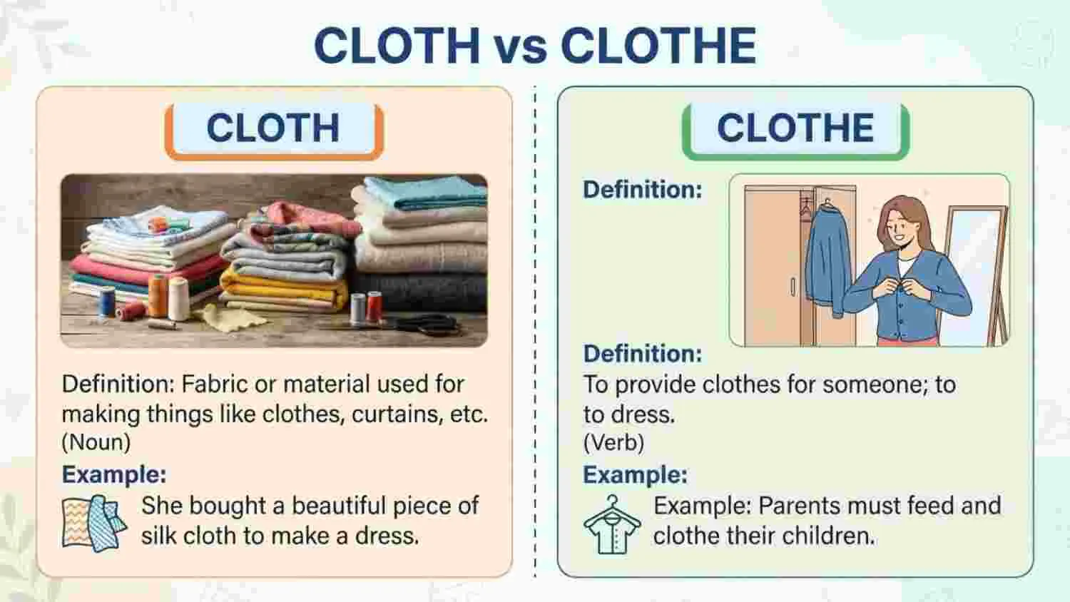Cloth vs Clothe